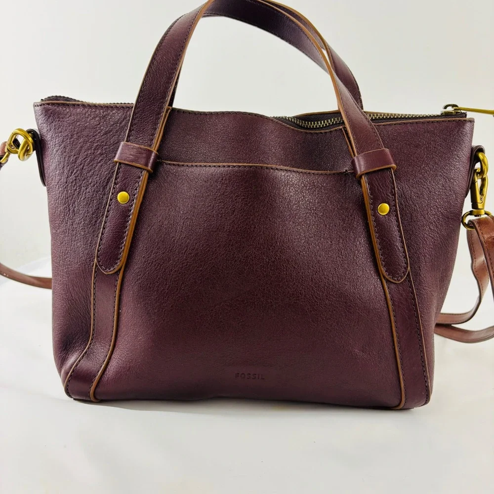 Fossil Felicity Satchel Dark Burgundy Pebbled Leather Crossbody Bag